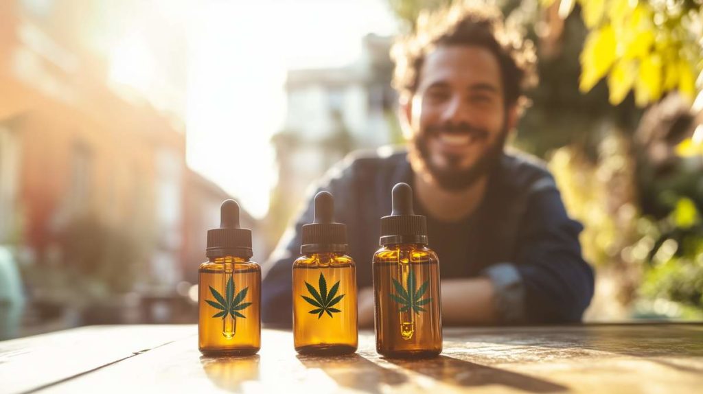 Huiles de CBD et homme content