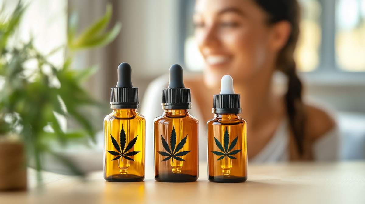 Huiles de CBD et une femme qui sourit