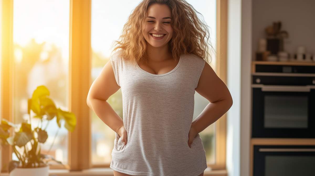 Femme qui a perdu du poids et qui est heureuse