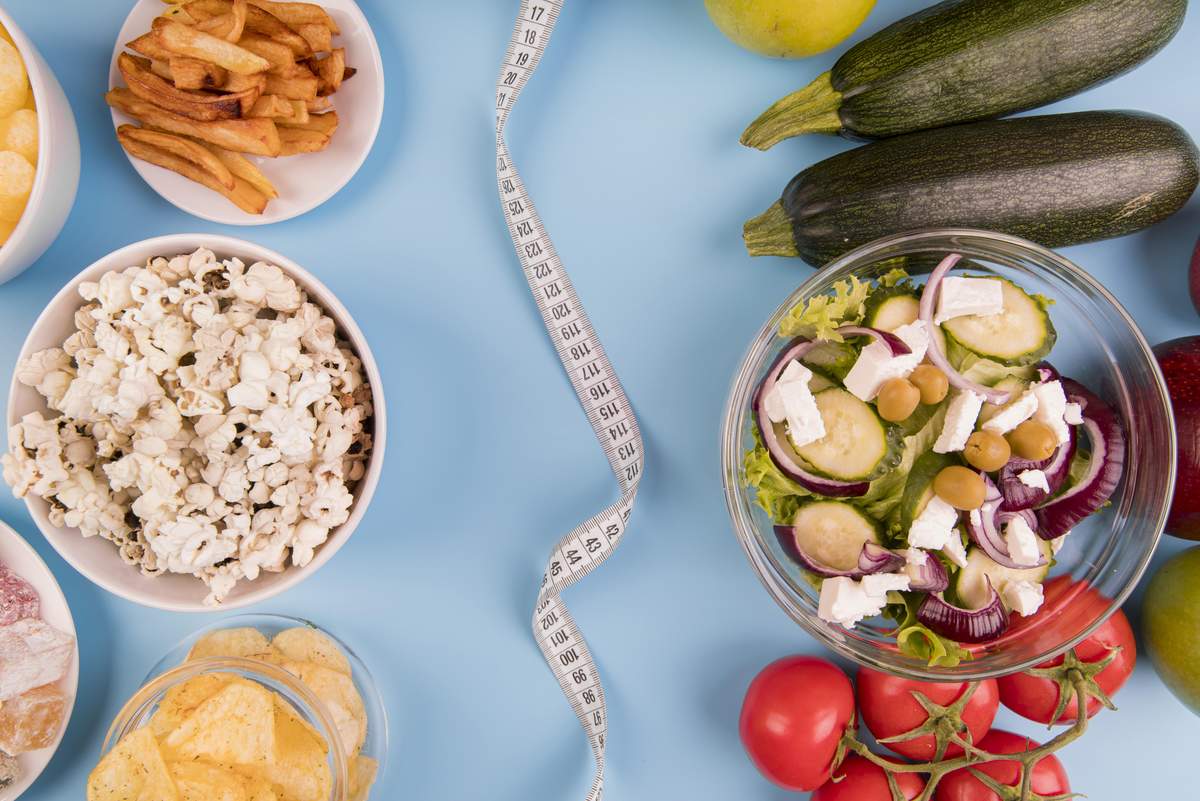 Aliments et mètre à mesurer