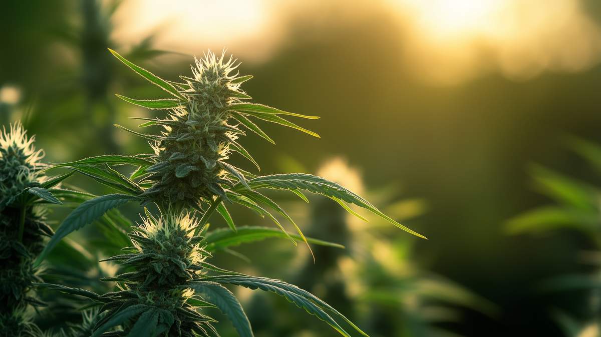 Fleur de CBD dans un champ