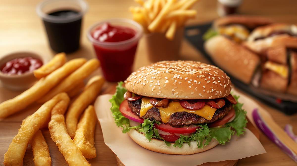 Hamburger, frites et soda